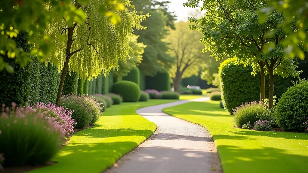 Accessible pathways winding through Colclough gardens with rest areas visible