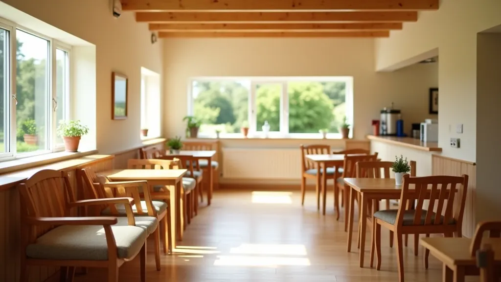 Indoor rest facilities with comfortable seating, clean amenities, and refreshment area in heritage garden visitor center