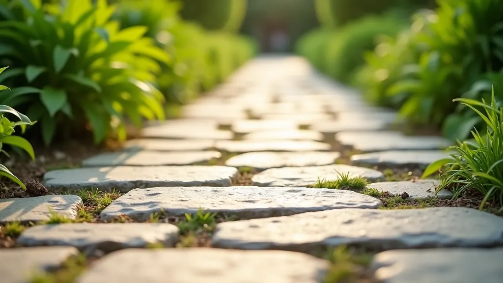 Close-up detail of stone garden path showing texture and surface quality
